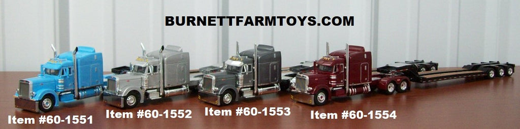 Baby Blue, Silver, Gun Metal Gray, and Burgundy Peterbilt with Talbert Lowboy Trailer Sets