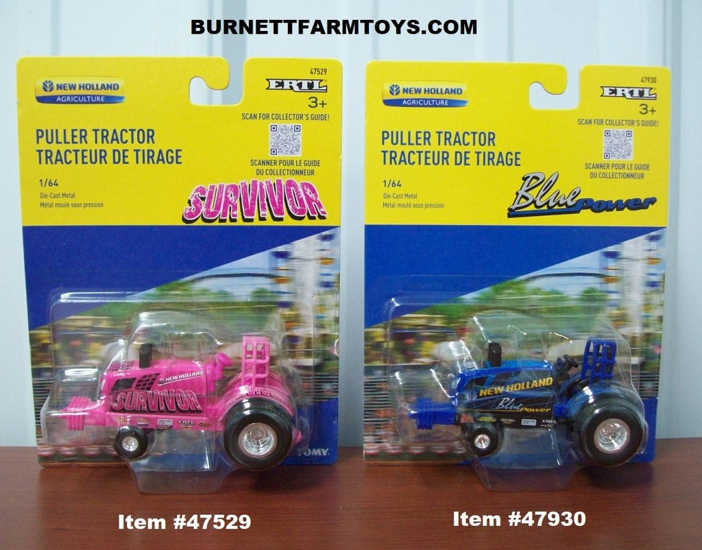 New Holland Pink Survivor and Blue Power Pulling Tractors