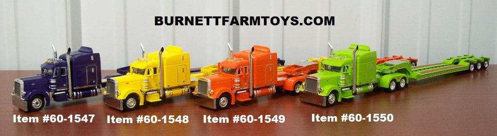 Purple, Yellow, Orange, and Lime Peterbilt with Talbert Lowboy Trailers