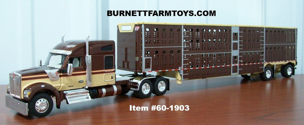 Brown Tan Red Kenworth W990 with Livestock Set