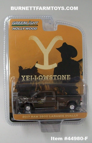 Item #44980-F Yellowstone Brown Metallic 2017 RAM 3500 Laramie Dually Pickup Truck - 1/64 Scale - Greenlight - Hollywood Series 38