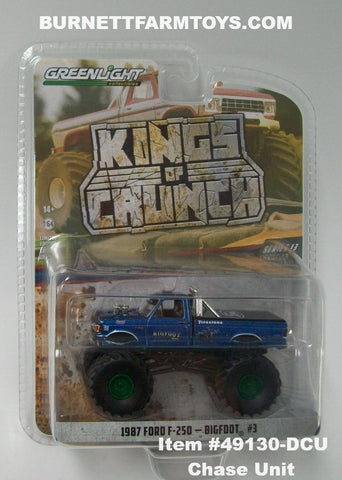 Item #49130-DCU Blue with Green Frame 1987 Ford F-250 Bigfoot #3 - Chase Unit - 1/64 Scale - Greenlight - Kings of Crunch Series 13