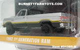 Item #51385-B Black Silver Yellow Stripe 1992 1st Generation RAM 4WD Pickup Truck with Roll Bar - 1/64 Scale - Greenlight