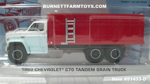 Item #51433-D White Baby Blue 1983 Chevrolet C70 Tandem Axle Grain Truck with Red Bed - 1/64 Scale - Greenlight