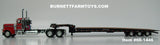 Item #60-1446 Binkley and Hurst Red Black Stripe Silver Outline Peterbilt 389 Day Cab with Headache Rack and Black Tri-Axle Talbert 5553TA Slide Axle Flatbed Trailer - 1/64 Scale - DCP by First Gear