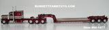 Item #60-1477 King Bros Burgundy Cream Tri-Axle Peterbilt 389 63-inch Flattop Sleeper with Burgundy Tri-Axle Fontaine Magnitude Lowboy Trailer with Detachable Neck - 1/64 Scale - DCP by First Gear