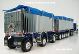 Item #60-1569 Blue Kenworth T800 38-inch Sleeper with Chrome Sided Blue Tarp Blue Frame East Genesis II 31-foot and 20-foot Michigan Train End Dump Trailers - 1/64 Scale - DCP by First Gear