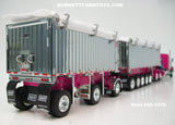 Item #60-1576 Pink Kenworth T800 38-inch Sleeper with Chrome Sided White Tarp Pink Frame East Genesis II 31-foot and 20-foot Michigan Train End Dump Trailers - 1/64 Scale - DCP by First Gear