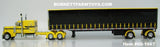 Item #60-1667 Yellow Black Peterbilt 379 63-inch Flattop Sleeper with Black Sided Yellow Roof Black Frame Chrome End Caps Spread Axle Utility 53-foot Tautliner Flatbed Trailer - 1/64 Scale – DCP by First Gear