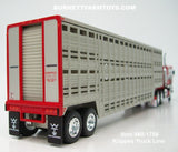 Item #60-1756 Koppes Truck Line Red White Black Stripe Gold Outline Kenworth K100 COE Flattop Sleeper with Silver Red Wilson 45-foot Vintage Livestock Trailer - 1/64 Scale – DCP by First Gear