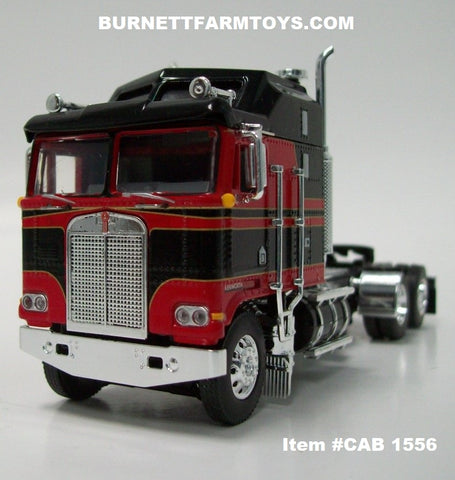 Item #CAB 1556 Black Red Gold Outline Long Frame Kenworth K100 COE Aerodyne Sleeper - 1/64 Scale - DCP by First Gear