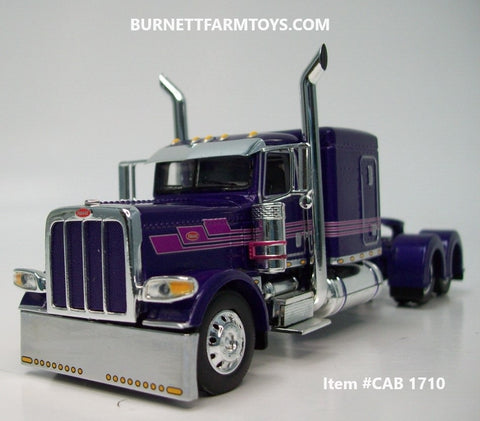 Item #CAB 1710 Purple Pink Stripe Silver Outline Peterbilt 389 63-inch Flattop Sleeper - 1/64 Scale - DCP by First Gear