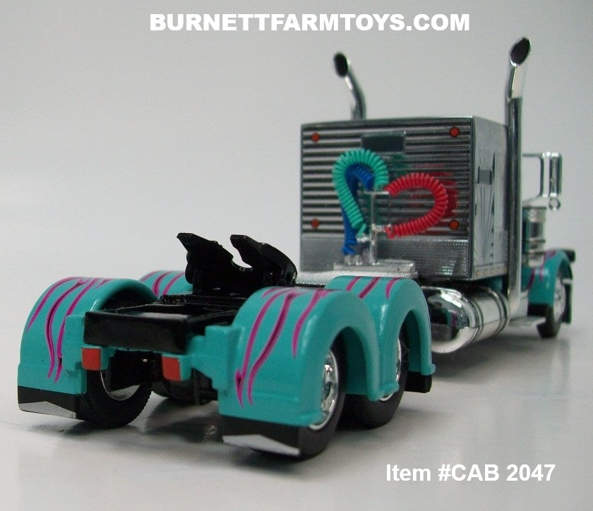 Item #CAB 2047 Turquoise Black Pink Flame Peterbilt 389 60-inch