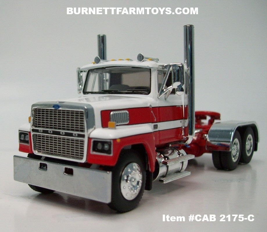 Item #CAB 2175-C White Red Ford LTL 9000 Day Cab - 1/64 Scale