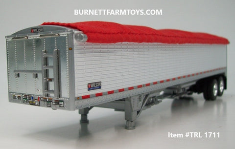 Item #TRL 1711 White High Sided Red Tarp Silver Frame Tandem Axle Wilson 43-foot Pacesetter Hopper Bottom Grain Trailer - 1/64 Scale - DCP by First Gear