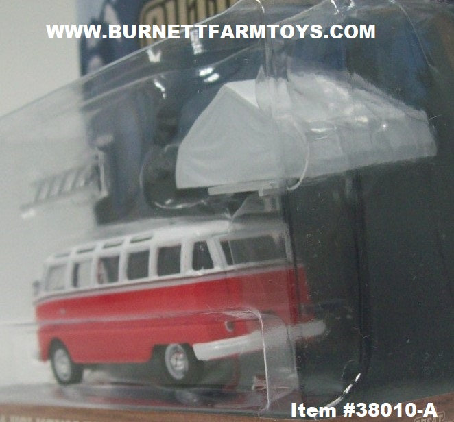 Item #38010-A White Red 1964 Volkswagen Samba Bus with Camp'otel Cartop  Sleeper Tent - 1/64 Scale - Greenlight - The Great Outdoors Series 1