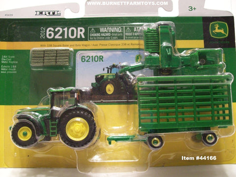 Item #45439 John Deere 6210R Tractor with 338 Square Baler Bale Wagon and Bales - 1/64 Scale - Ertl / Tomy