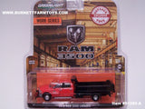Item #51295-A Red 2018 4-Door RAM 3500 Laramie Dump Truck with Black Bed and Red Black Snow Blade - 1/64 Scale