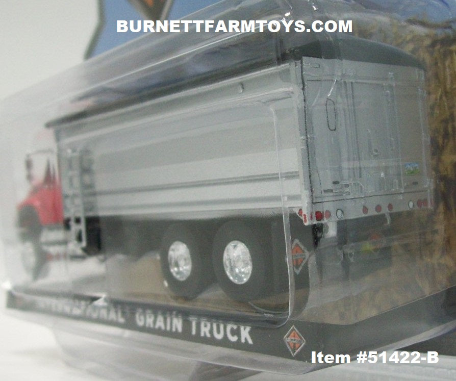 Item #51422-B Red Silver Bed Black Tarp International Grain Truck - 1/64  Scale - Greenlight