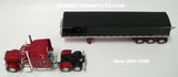 Item #60-1266 Spectra Red Peterbilt 359 Mid Roof Sleeper with Black Sided Black Tarp Spectra Red Frame Tri-Axle Lode King Distinction Hopper Bottom Grain Trailer - 1/64 Scale - DCP by First Gear