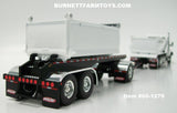 Item #60-1279 White Kenworth T880 Day Cab with Quad Axle Rogue Dump Body and Tandem Axle Rogue Transfer Dump Trailer - 1/64 Scale - DCP by First Gear