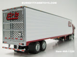 Item #60-1320 Erb Transport Red Kenworth K100 COE Aerodyne with White Sided Silver Roof Red Frame Tandem Axle Utility Ribbed Sided Refrigerated Trailer with Carrier Refrigerator - 1/64 Scale - DCP by First Gear