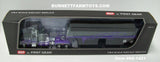 Item #60-1421 Gray Purple Lime Outline Long Frame Peterbilt 359 36-inch Flattop Sleeper with Gray Purple Lime Outline Sided Black Tarp Purple Frame Tandem Axle Wilson Commander Hopper Bottom Grain Trailer - 1/64 Scale - DCP by First Gear