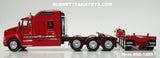 Item #60-1455 Dawes Red Tri-Axle Kenworth T660 86-inch Aerodyne Sleeper with Red Tri-Axle Fontaine Magnitude Lowboy Trailer with Detachable Neck - 1/64 Scale - DCP by First Gear