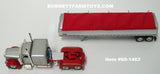 Item #60-1463 Pewter Metallic Red Gold Peterbilt 389 63-inch Flattop Sleeper with White Sided Red Tarp Silver Frame Tandem Axle Commander Hopper Bottom Grain Trailer with Chrome End Caps - 1/64 Scale - DCP