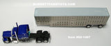 Item #60-1467 J. Houtzel Trucking Blue Black Silver Peterbilt 389 63-inch Mid Roof Sleeper with Silver Spread Axle Wilson Silver Star Livestock Trailer with Translucent Roof and Chrome End Caps - 1/64 Scale - DCP by First Gear