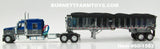 Item #60-1563 Blue Metallic Gray Kenworth W900L 72-inch Aerocab Sleeper with Chrome Sided Black Tarp Silver Frame Tandem Axle EAST End Dump Trailer - 1/64 Scale - DCP by First Gear