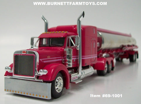 Item #69-1001 J Cool Inc Pink Peterbilt 379 63-inch Mid Roof Sleeper with Polished Pink Trim Tandem Axle Heil Fuel Tanker Trailer - 1/64 Scale DCP - Big Rigs #5