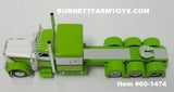 Item #CAB 1474 Lime Green White Black Outline Tri-Axle Peterbilt 389 63-inch Flattop Sleeper - 1/64 Scale - DCP by First Gear