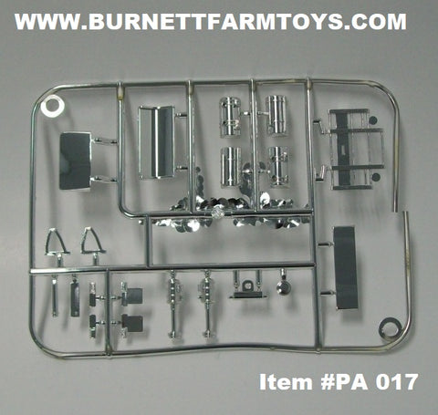 Item #PA 017 Chrome Truck Parts Pack - 1/64 Scale - Series One - Tuff Trucks Scale Models - Includes Grill Guard with Mounting Block Air Cleaners with COE Extension Fuel Tanks Spoiler Turbo Wing Texas Bumper
