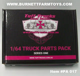 Item #PA 017 Chrome Truck Parts Pack - 1/64 Scale - Series One - Tuff Trucks Scale Models - Includes Grill Guard with Mounting Block Air Cleaners with COE Extension Fuel Tanks Spoiler Turbo Wing Texas Bumper
