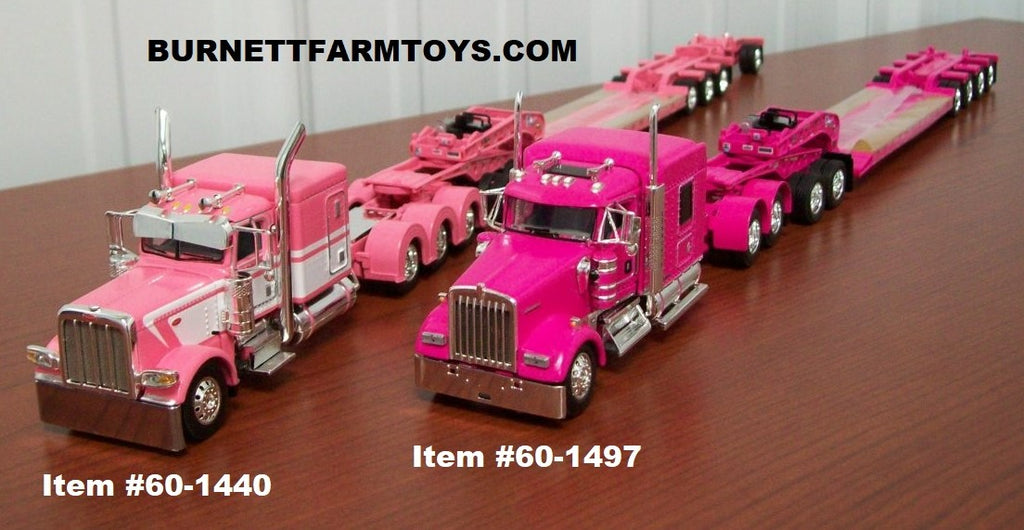 Pink Peterbilt and Kenworth Cabs with Lowboy Trailers