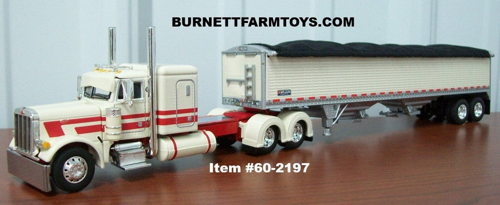 Red Cream Peterbilt 379 48-inch Flattop Sleeper Grain Trailer