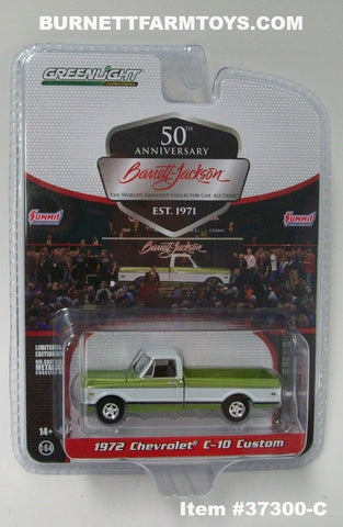 Item #37300-C Light Green White 1972 Chevrolet C-10 Custom Pickup Truck - 50th Anniversary Barrett Jackson - 1/64 Scale - Greenlight - Series 13