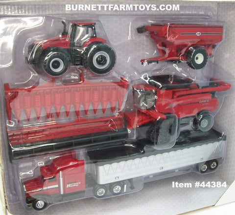 Item #44384 Case IH Harvesting Set with 340 Tractor Red J&M Grain Cart 8250 Tracked Combine Semi Truck with Grain Trailer - 1/64 Scale – Ertl / Tomy