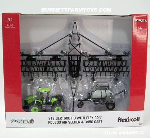 Item #44468-C Case IH Lime Steiger 600 HD with Black Flexi Coil PD5700 Air Seeder and 3450 Cart - Chase Unit - 1/64 Scale - Ertl / Tomy