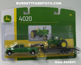 Item #45841 John Deere 4020 Tractor with Black Gooseneck Trailer and Green Ford F-350 Pickup Truck - 1/64 Scale - Ertl / Tomy