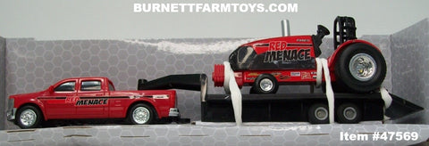 Item #47569 Case IH Red Menace Pulling Tractor with Pickup Truck and Flatbed Gooseneck Trailer - 1/64 Scale – Ertl / Tomy