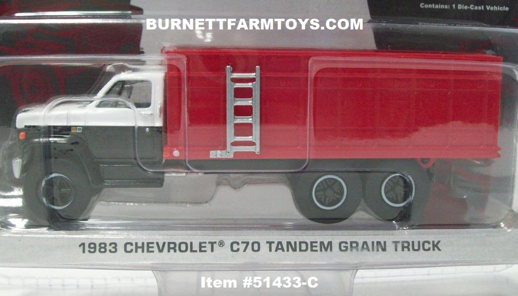 Camion à Grains Chevrolet C70 1983 - Modèle Réduit 1:64 GreenLight - Cabine Bleu Et Blanc, Benne Rouge