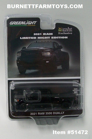 Item #51472 Black 2021 RAM 3500 Dually Pickup Truck - 1/64 Scale - Greenlight - Limited Night Edition