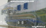 Item #51653-A Blue Gold Silver 1987 Lifted GMC K-2500 Pickup Truck with Toolbox and Blue Tandem Axle Flatbed Gooseneck Trailer with Ramps - 1/64 Scale - Greenlight
