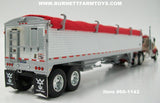 Item #60-1143 Mocha Red Kenworth W900A Day Cab with White Sided Red Tarp Silver Frame Tandem Axle Wilson Pacesetter Hopper Bottom Grain Trailer - 1/64 Scale - DCP by First Gear