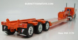 Item #60-1170 Orange Peterbilt 389 Pride-N-Class 36-inch Flattop Sleeper with Orange Tri-Axle Fontaine Magnitude Lowboy Trailer with Detachable Neck - 1/64 Scale - DCP by First Gear