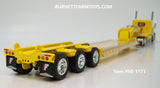 Item #60-1171 Yellow Peterbilt 389 Pride-N-Class 36-inch Flattop Sleeper with Yellow Tri-Axle Fontaine Magnitude Lowboy Trailer with Detachable Neck - 1/64 Scale – DCP by First Gear