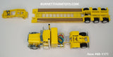 Item #60-1171 Yellow Peterbilt 389 Pride-N-Class 36-inch Flattop Sleeper with Yellow Tri-Axle Fontaine Magnitude Lowboy Trailer with Detachable Neck - 1/64 Scale - DCP by First Gear