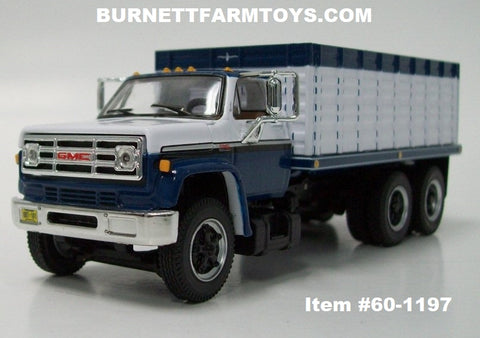Item #60-1197 White Blue GMC 6500 Tandem Axle Grain Truck with White Blue Bed - 1/64 Scale - DCP by First Gear